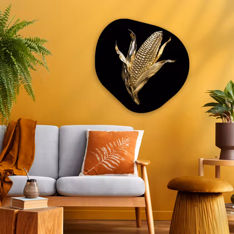 Mais - Eten - Goud - Zwart Wandcirkel Organisch Plexiglas middel -sfeer4