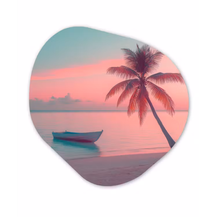 Zee - Boot - Zonsondergang Wandcirkel Organisch Plexiglas middel -3d