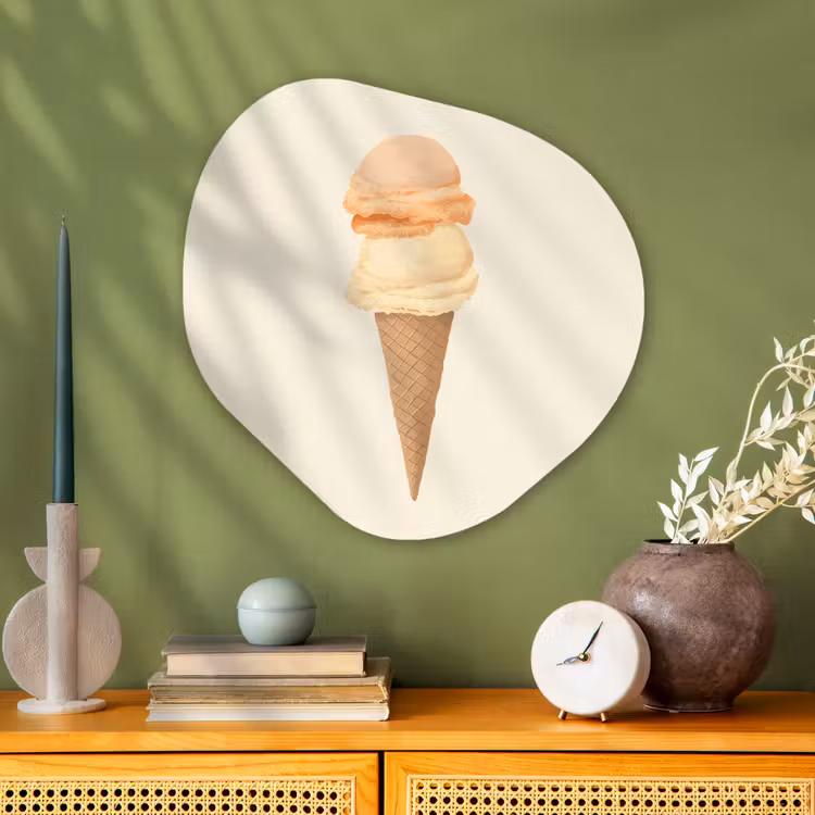 Minimalistisch - Schepijs - Hoorntje - Beige Wandcirkel Organisch Plexiglas middel -sfeer2