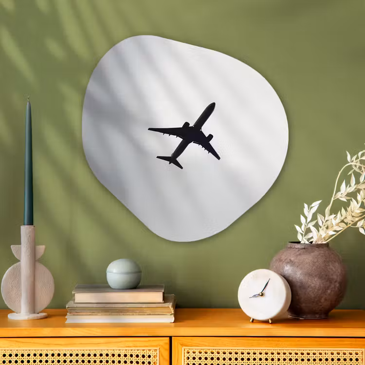 Minimalistisch - Silhouet - Zwart - Vliegtuig Wandcirkel Organisch Plexiglas middel -sfeer2