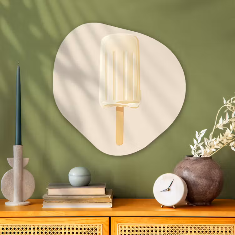 Minimalistisch - Waterijsje - Stokje - Beige Wandcirkel Organisch Plexiglas middel -sfeer2