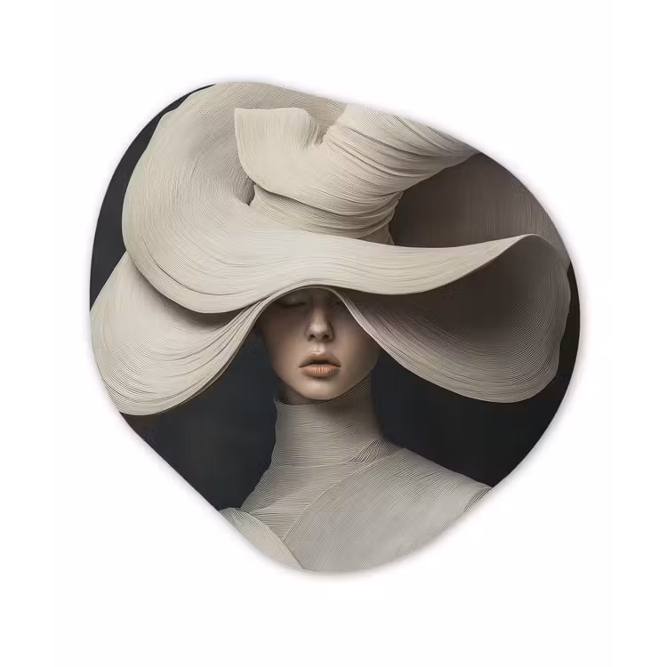 Modern - Vrouw - Hoed Wandcirkel Organisch Plexiglas middel -3d