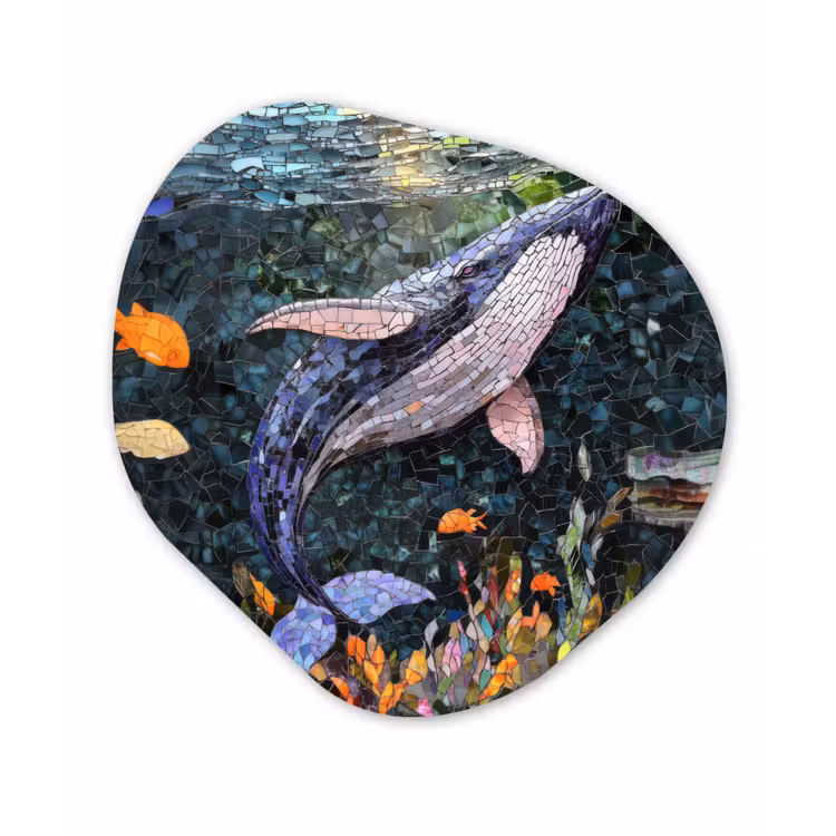 Mozaïek - Walvis - Koraal - Water Wandcirkel Organisch Plexiglas middel -3d