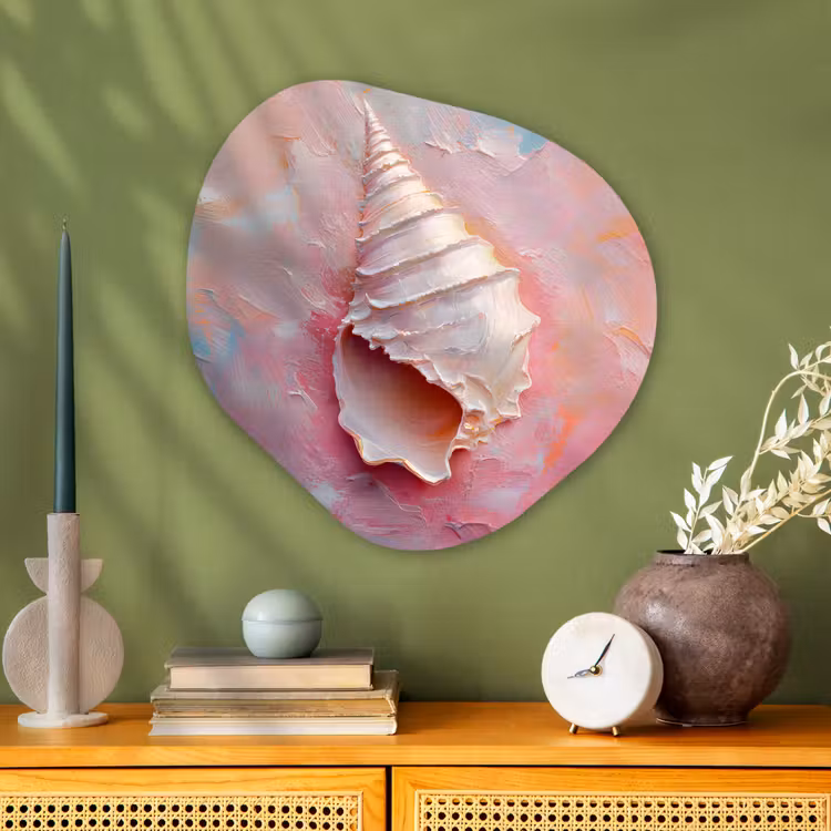 Schelp - Pastel - Pink Wandcirkel Organisch Plexiglas middel -sfeer2