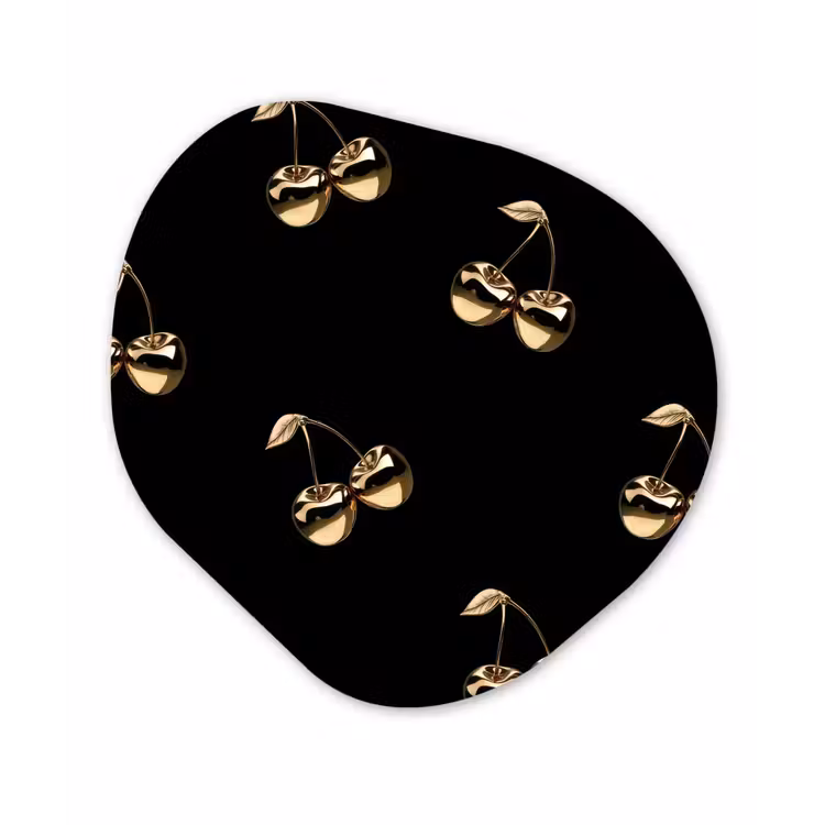 Patroon - Kersen - Goud - Chrome Wandcirkel Organisch Plexiglas middel -3d