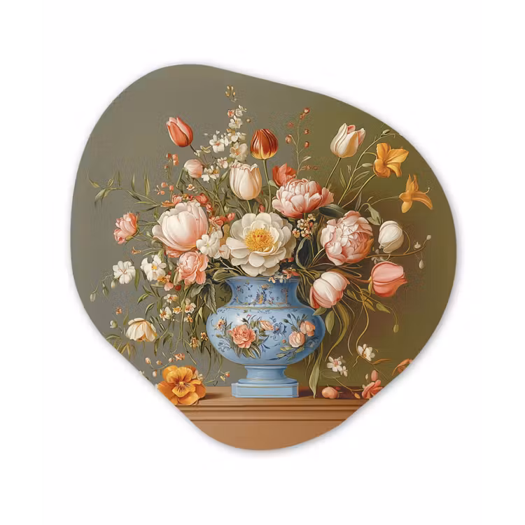 Neutral - Bloemen - Boeket - Vaas Wandcirkel Organisch Plexiglas middel -3d