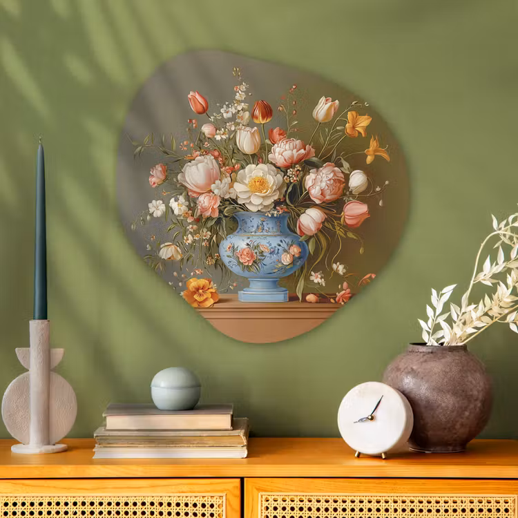 Neutral - Bloemen - Boeket - Vaas Wandcirkel Organisch Plexiglas middel -sfeer2