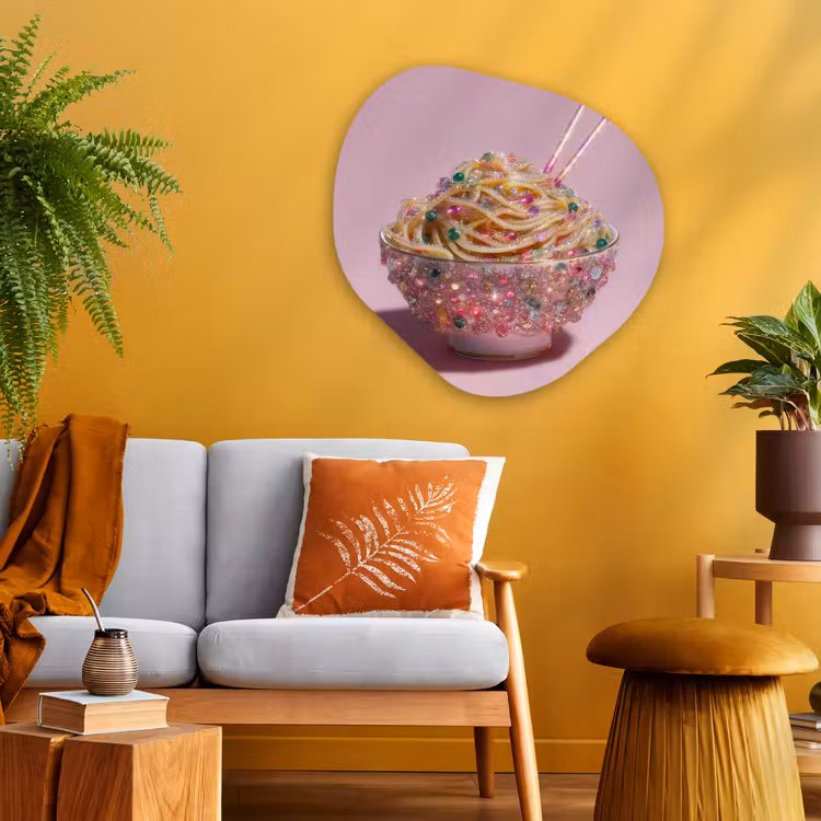 Noodles - Edelstenen - Stokjes - Roze Wandcirkel Organisch Plexiglas middel -sfeer4