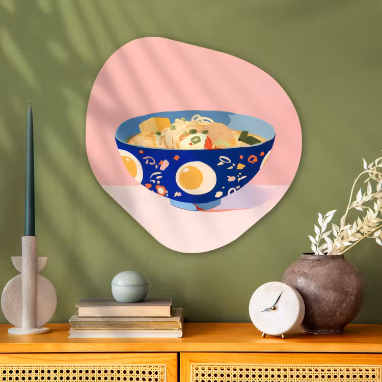 Noodles - Kom - Blauw - Illustratie Wandcirkel Organisch Plexiglas middel -sfeer2