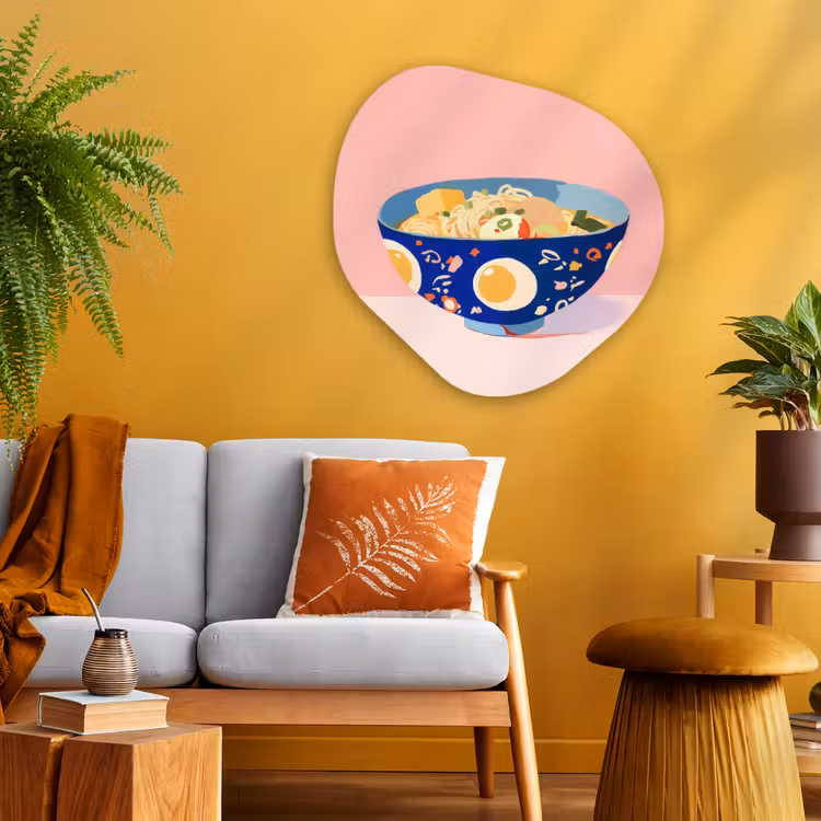 Noodles - Kom - Blauw - Illustratie Wandcirkel Organisch Plexiglas middel -sfeer4