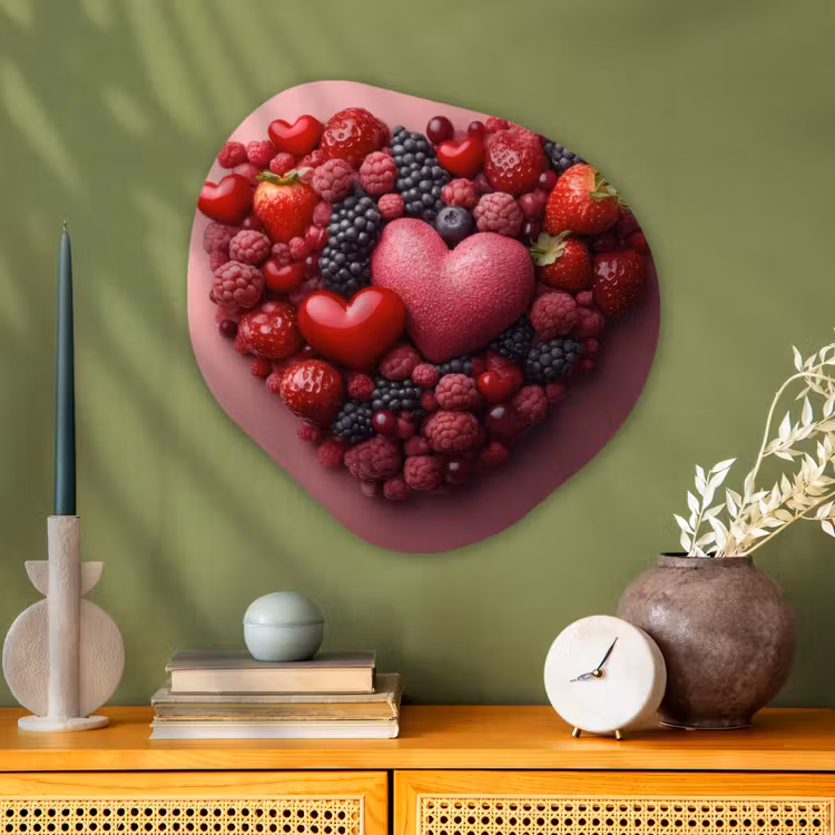 Fruit - Hartjes - Aardbeien - Frambozen - Bosbessen Wandcirkel Organisch Plexiglas middel -sfeer2