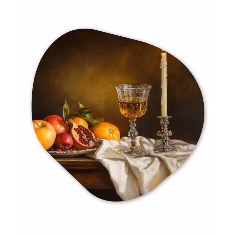 Fruit - Stilleven - Wijn - Kaars Wandcirkel Organisch Plexiglas middel -3d
