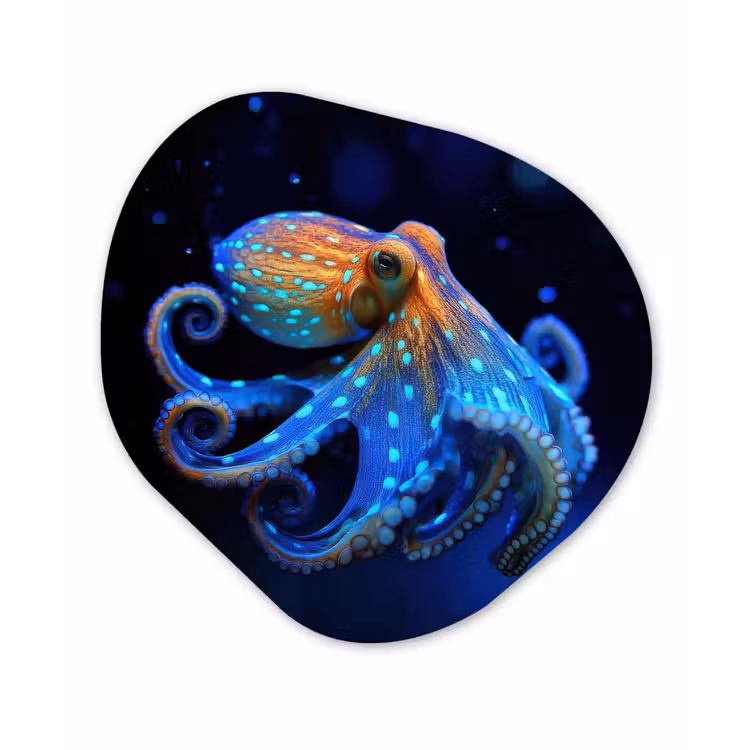 Octopus - Stippen - Blauw - Zee Wandcirkel Organisch Plexiglas middel -3d