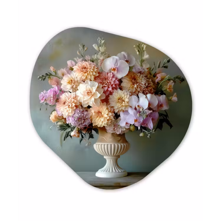 Orchidee - Boeket - Vaas - Bloemen Wandcirkel Organisch Plexiglas middel -3d