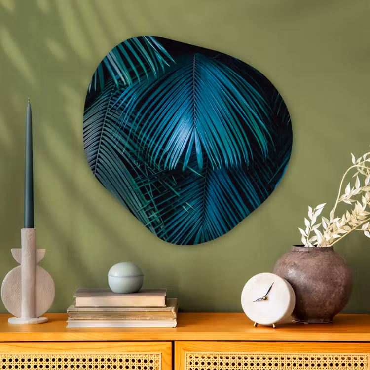 Palmblad - Tropisch - Natuur - Jungle Wandcirkel Organisch Plexiglas middel -sfeer2