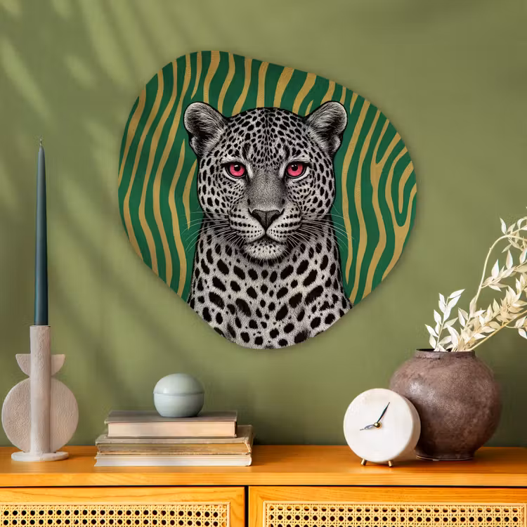 Panter - Zebrapatroon - Groen Wandcirkel Organisch Plexiglas middel -sfeer2