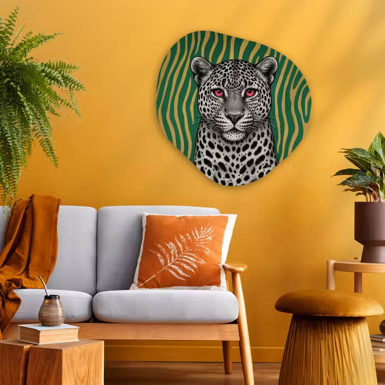 Panter - Zebrapatroon - Groen Wandcirkel Organisch Plexiglas middel -sfeer4