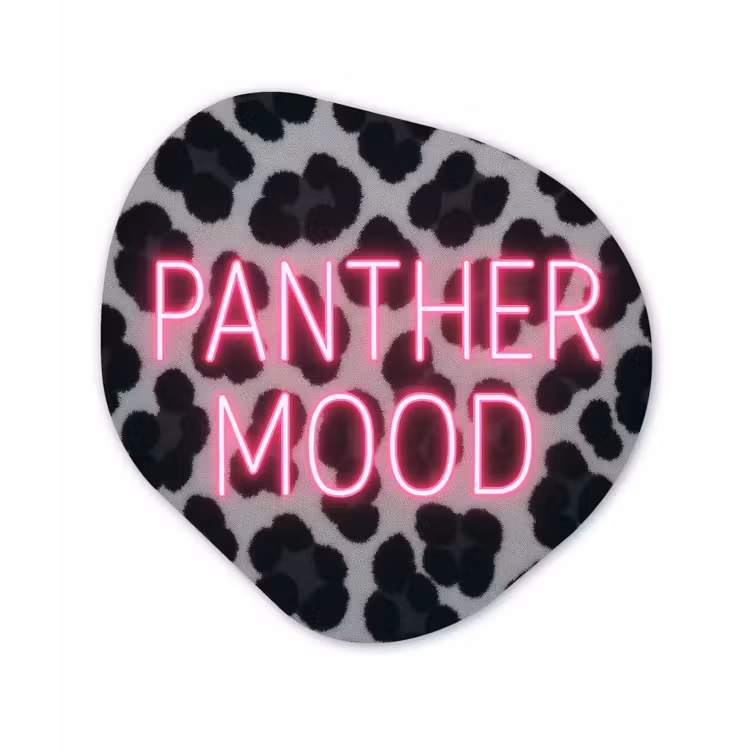 Panterprint - Zwart - Neonletters - Roze Wandcirkel Organisch Plexiglas middel -3d