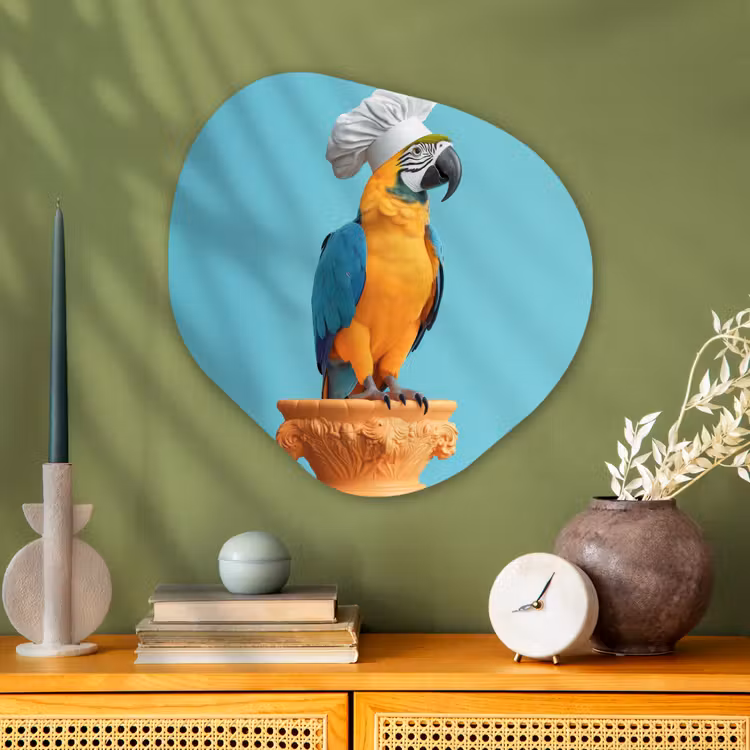 Papegaai - Koksmuts - Grappig - Vogel Wandcirkel Organisch Plexiglas middel -sfeer2