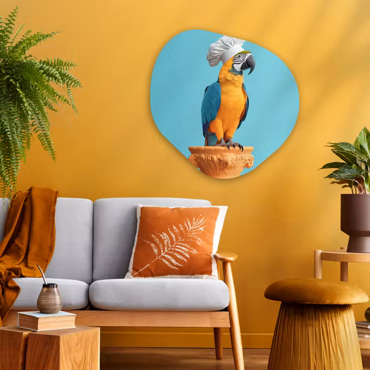 Papegaai - Koksmuts - Grappig - Vogel Wandcirkel Organisch Plexiglas middel -sfeer4