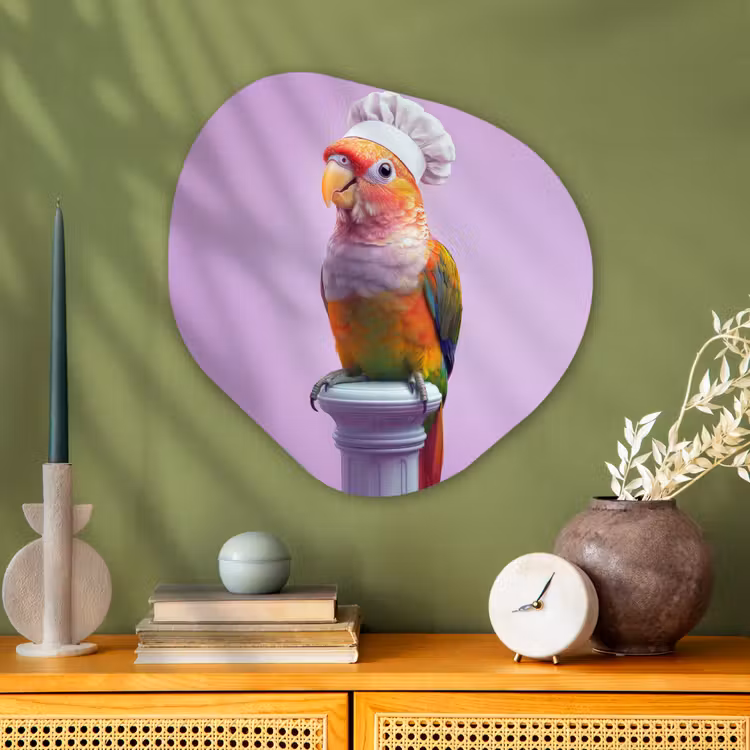 Papegaai - Koksmuts - Pilaar - Vogel Wandcirkel Organisch Plexiglas middel -sfeer2