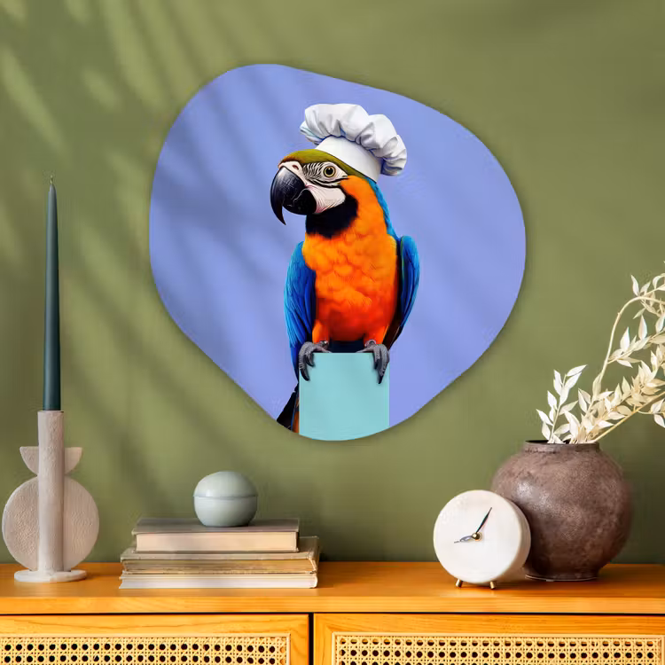 Papegaai - Koksmuts - Vogel - Leuk Wandcirkel Organisch Plexiglas middel -sfeer2