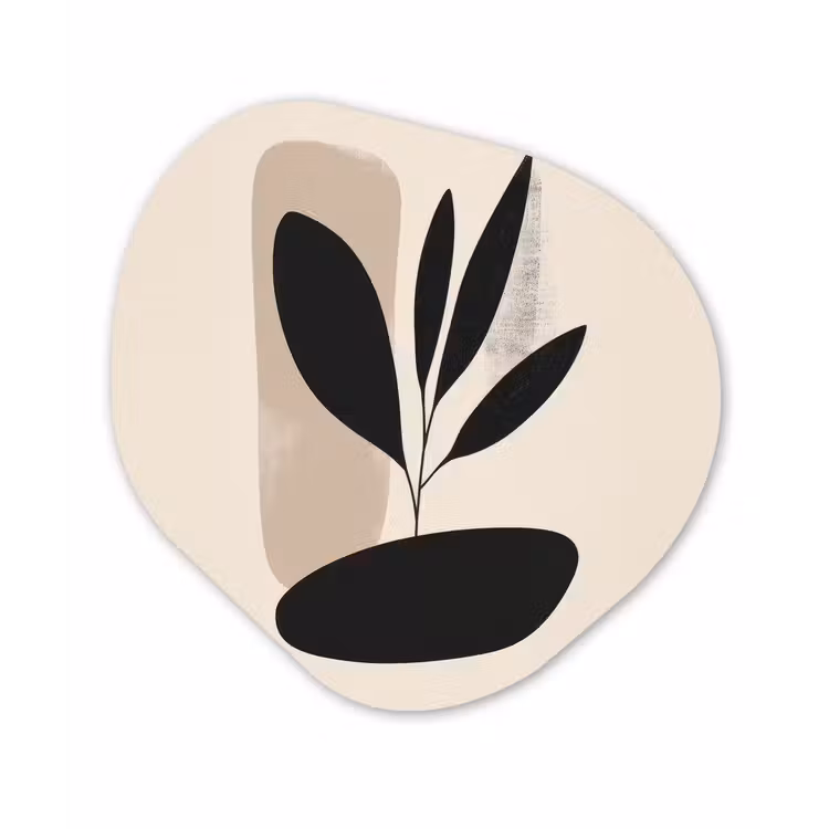 Plant - Beige - Japandi Wandcirkel Organisch Plexiglas middel -3d
