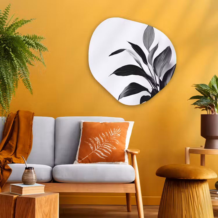 Plant - Bladeren - Minimalistisch - Zwart Wandcirkel Organisch Plexiglas middel -sfeer4