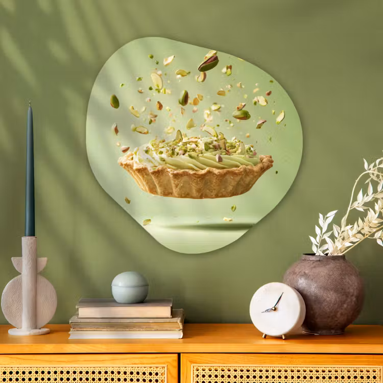 Pistache - Taart - Noten - Eten Wandcirkel Organisch Plexiglas middel -sfeer2