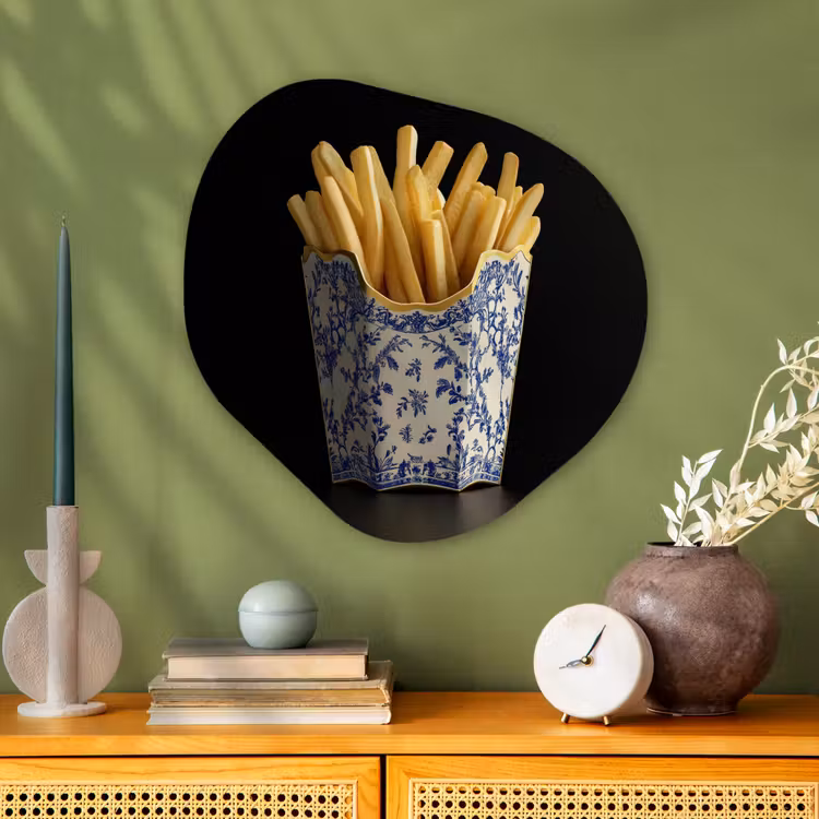 Friet - Porselein - Delfts blauw - Eten Wandcirkel Organisch Plexiglas middel -sfeer2