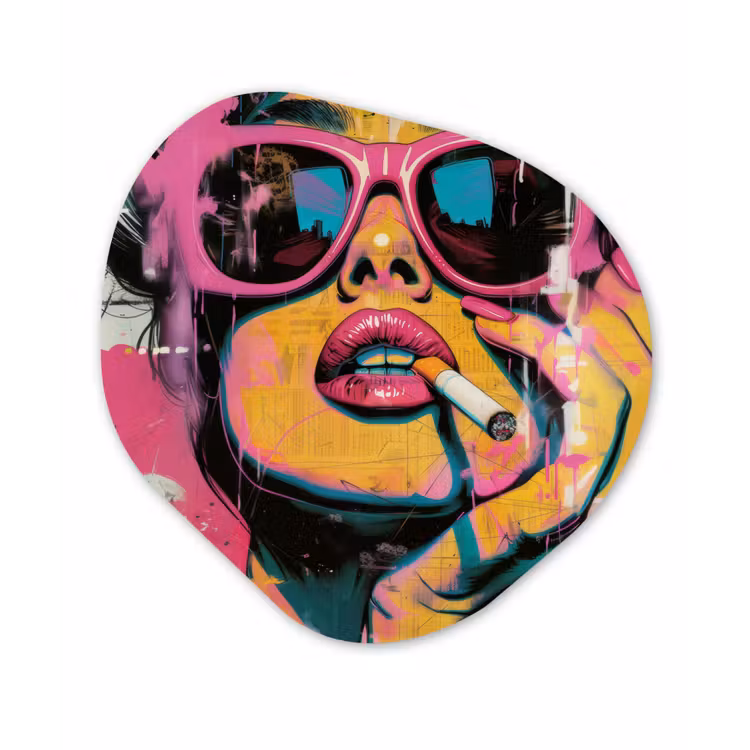 Portret - Vrouw - Abstract - Zonnebril Wandcirkel Organisch Plexiglas middel -3d