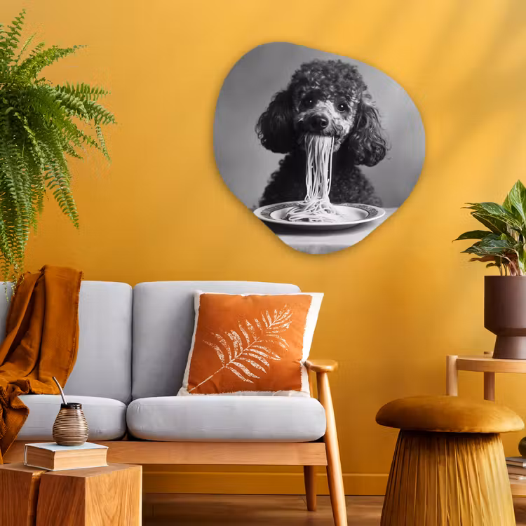 Poedel - Hond - Zwart - Wit - Schattig - Pasta Wandcirkel Organisch Plexiglas middel -sfeer4
