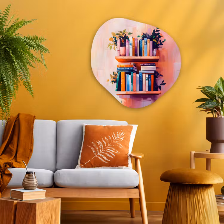 Planken - Boeken - Bladeren Wandcirkel Organisch Plexiglas middel -sfeer4