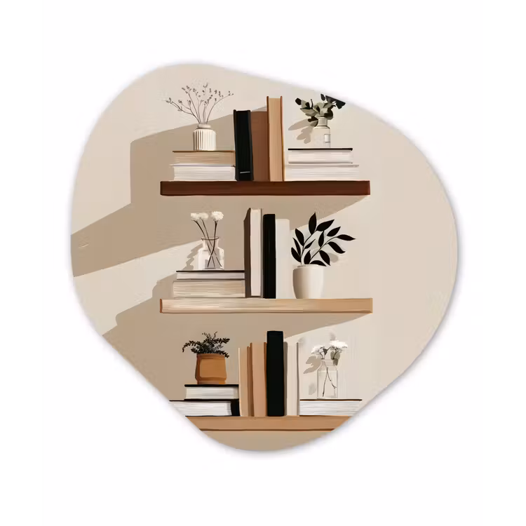 Plankjes - Boeken - Vaasjes - Planten Wandcirkel Organisch Plexiglas middel -3d