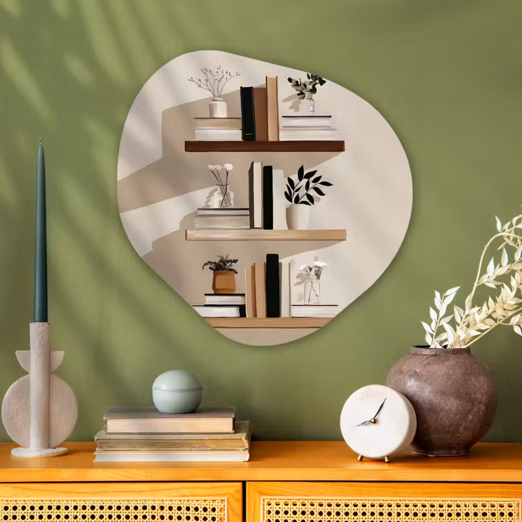 Plankjes - Boeken - Vaasjes - Planten Wandcirkel Organisch Plexiglas middel -sfeer2