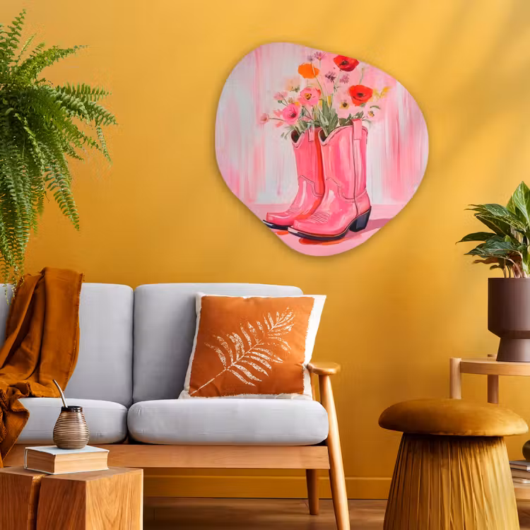 Roze - Bloemen - Cowboy Wandcirkel Organisch Plexiglas middel -sfeer4