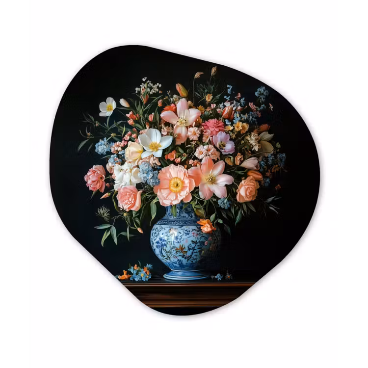 Roze - Bloemen - Vaas - Kleuren Wandcirkel Organisch Plexiglas middel -3d