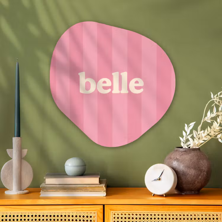 Roze - Gestreept - Belle Wandcirkel Organisch Plexiglas middel -sfeer2