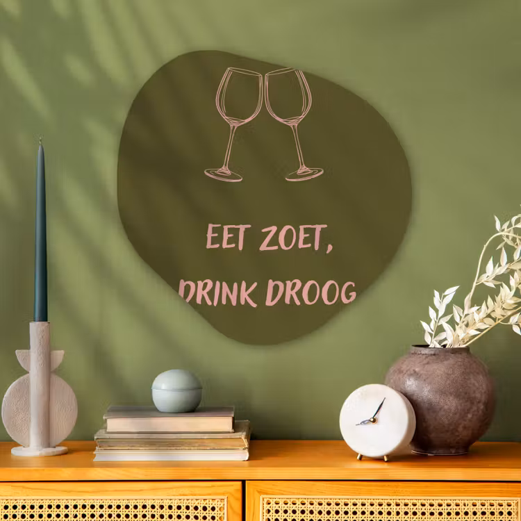 Roze - Groen - Wijn - Quote Wandcirkel Organisch Plexiglas middel -sfeer2