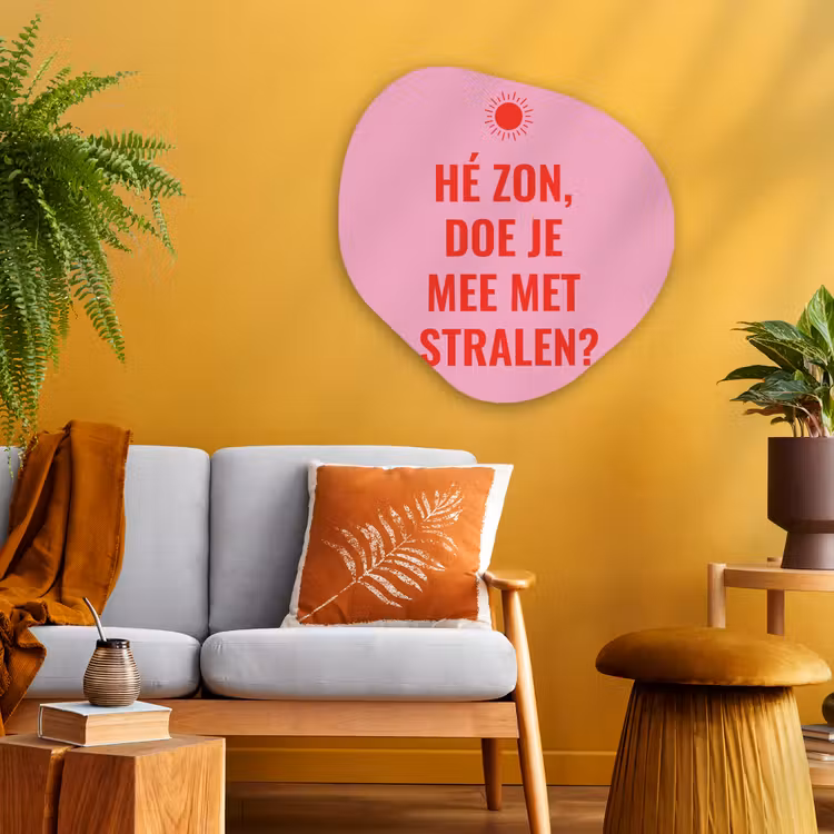 Roze - Zon - Quote Wandcirkel Organisch Plexiglas middel -sfeer4