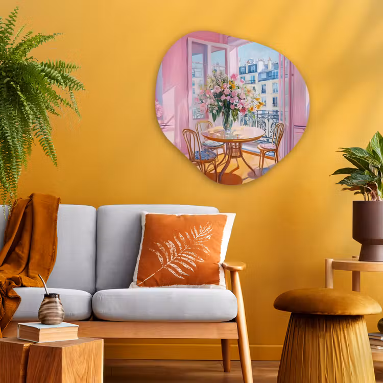 Pink - City - Bloemen Wandcirkel Organisch Plexiglas middel -sfeer4