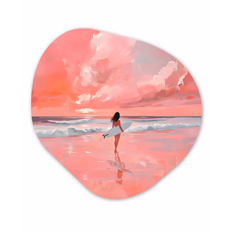 Roze - Surfen - Zee Wandcirkel Organisch Plexiglas middel -3d
