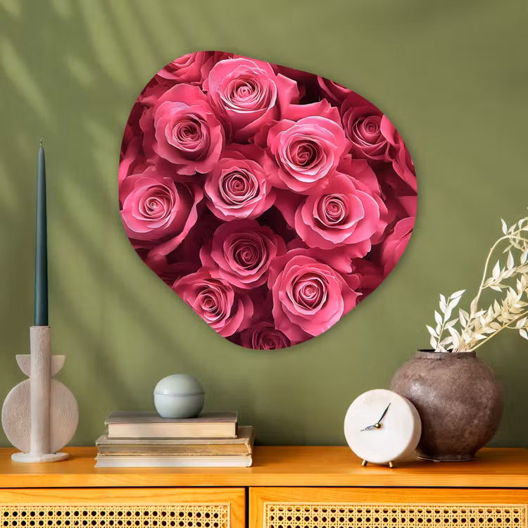 Rozen - Pink - Bloem Wandcirkel Organisch Plexiglas middel -sfeer2