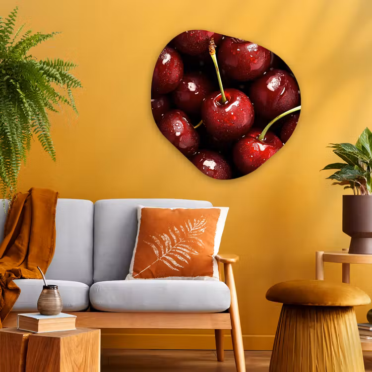 Rood - Fruit - Kersen Wandcirkel Organisch Plexiglas middel -sfeer4
