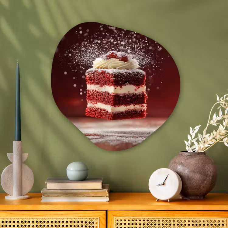 Rode - Velvet - Taart - Eten Wandcirkel Organisch Plexiglas middel -sfeer2