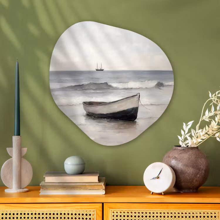 Roeiboot - Zee - Horizon Wandcirkel Organisch Plexiglas middel -sfeer2