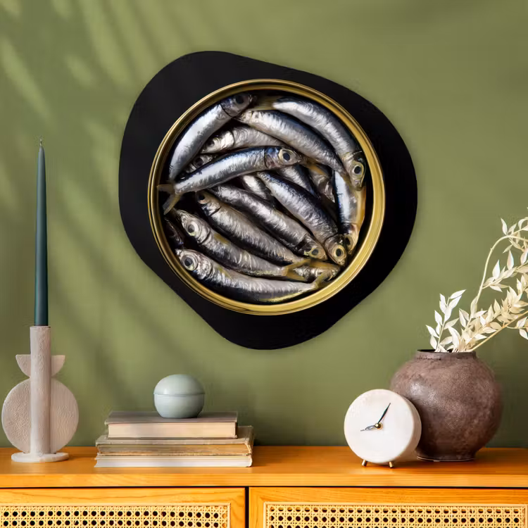 Sardines - Vissen - Rond - Zwart Wandcirkel Organisch Plexiglas middel -sfeer2