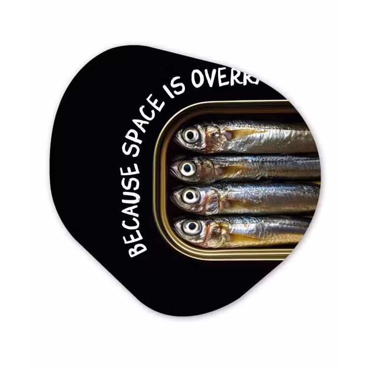 Sardines - Tekst - Vis - Blik Wandcirkel Organisch Plexiglas middel -3d