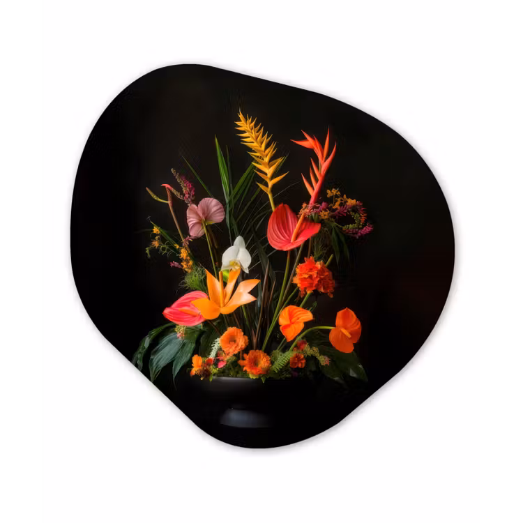 Schaal - Boeket - Bloemen Wandcirkel Organisch Plexiglas middel -3d
