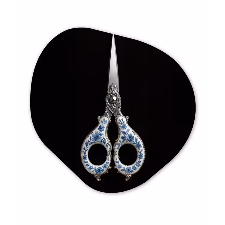 Schaar - Delfts blauw - Zwart Wandcirkel Organisch Plexiglas middel -3d